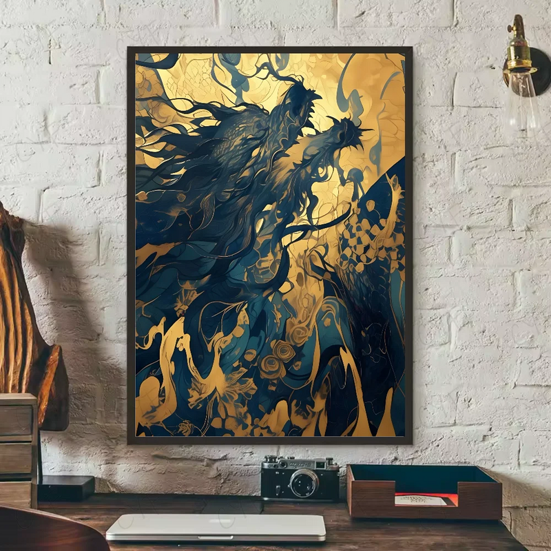 Asian Ink Style Dragon Shadow Waves Art Poster HD art sticky wall waterproof home living room bedroom bar aesthetic decoration