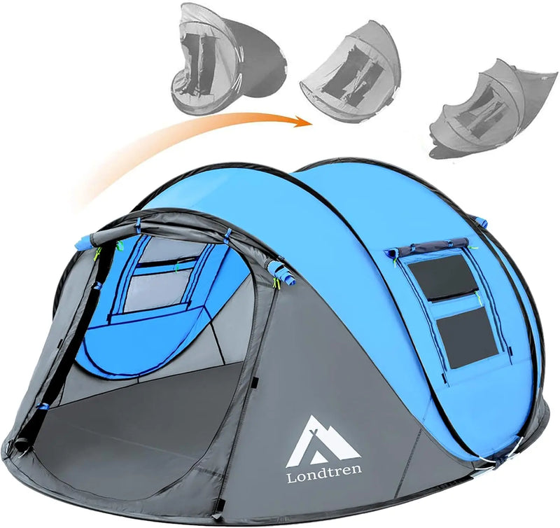 Green & Grey 110*78*51''4 Person Easy Pop Up Tent Waterproof Automatic Setup 2 Doors-Instant Family Tents for Camping Hiking & T