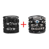 1 Fashion Bracelet Viking  Bracelet For Men Hand Bracelets Woven Skull Hand Jewelry Adjustable Leather Set Bracelet For Leather