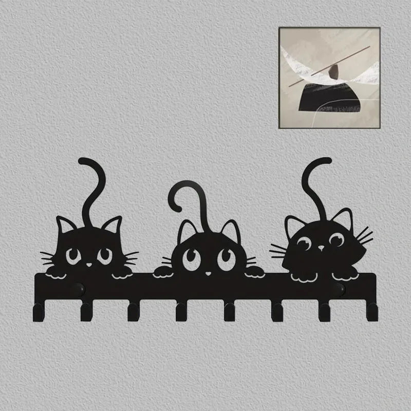 Multifunctional Iron Wall Hanging Cute Cat Key Rack Festive Atmosphere Cat Wall Rack Hook Household Key Coat Hanger Hook