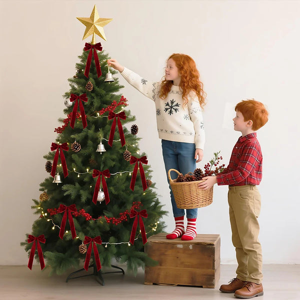 12pcs Christmas Bow Decorations Velvet Ribbons Xmas Wreaths Gift Ties Diy Home Holiday Decorations Pendants Party Supplie