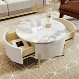Coffee Table, Modern Round Nesting Coffee Table with Drawers Easy To Assemble, Circle Coffee Tables for Living Room
