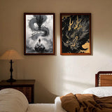 Asian Ink Style Dragon Shadow Waves Art Poster HD art sticky wall waterproof home living room bedroom bar aesthetic decoration