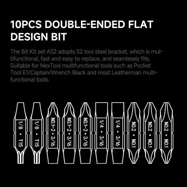 NexTool AS2 Hex Bit Accessory Kit Screwdriver Bit Kit Set for NexTool Pocket Tools E1 Flagship Captain Hand Tools Multi-tool