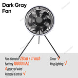 Outdoor Camping Fan Rechargeable Desktop 10000mAh Portable Circulator Wireless Ceiling Electric Fan with Power Bank LED Lighting
