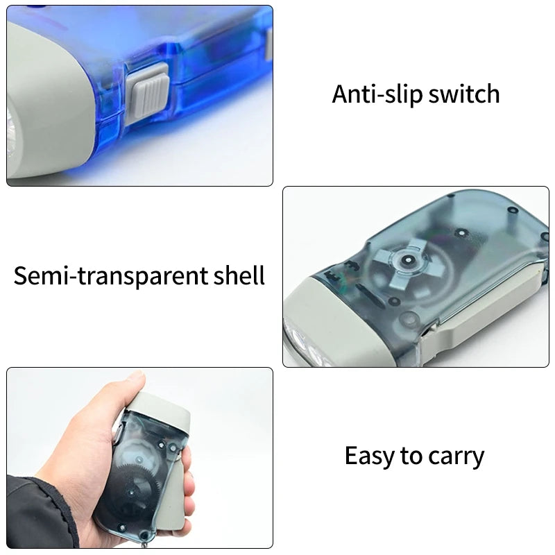 Outdoor Hand Pressing Dynamo Crank Power Flashlight Camping Supplies Hand Crank Charger Camping Light  Portable LED Flashlight