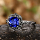 European and American new fashionable retro royal blue zircon inlaid personalized luxury versatile women's ring