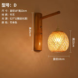 Classic Bamboo Wood Lustre Wall Sconce Lamp Rustic Ceiling Rattan Wicker Light Handmade Art Craft for Home Living Bed Room Decor