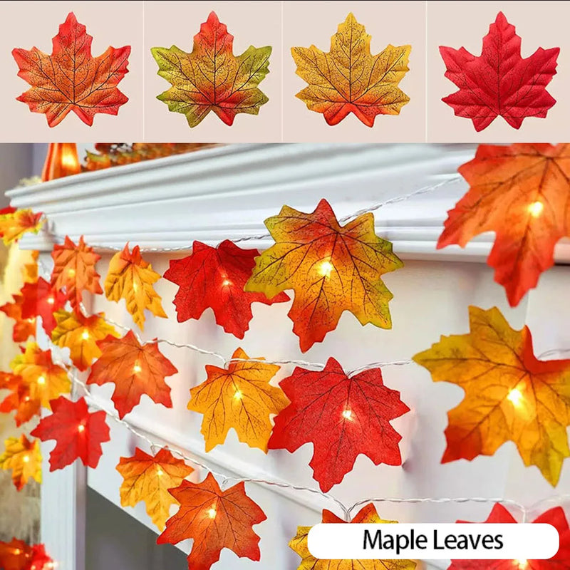 10/20LED Artificial Autumn Maple Leaves Garland Led Fairy Lights for Christmas Decoration Thanksgiving Party DIY Decor Halloween