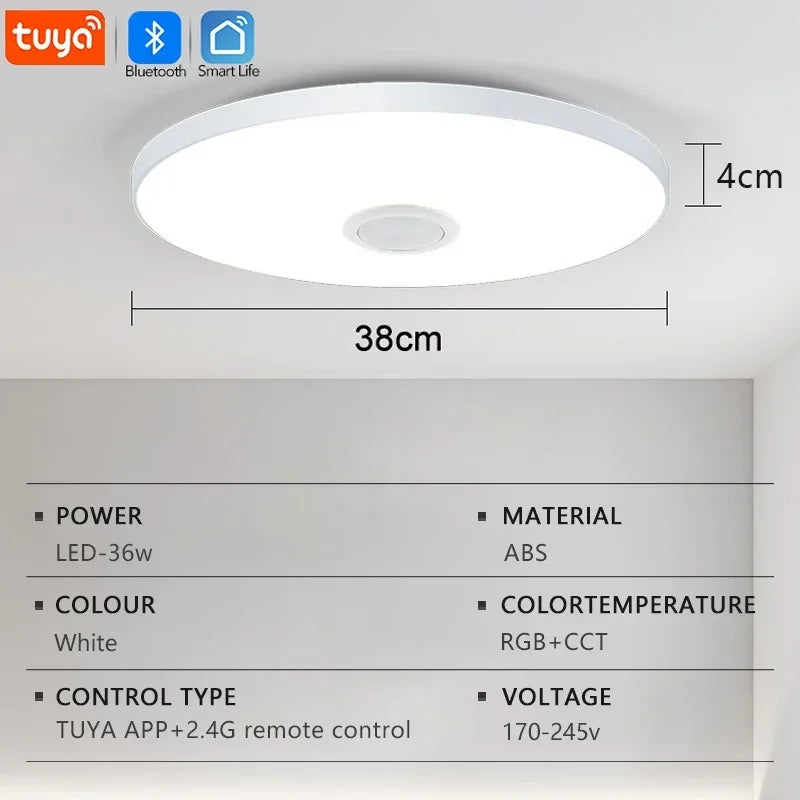 TUYA Smart Music Ceiling Light LED RGB Remote Control APP Bluetooth Audio Home Decorative Light Living Room Bedroom Ceiling Lamp