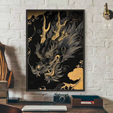 Asian Ink Style Dragon Shadow Waves Art Poster HD art sticky wall waterproof home living room bedroom bar aesthetic decoration