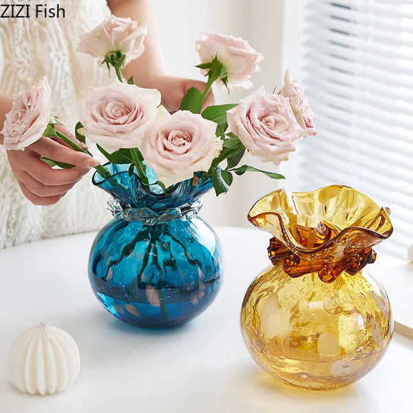 Lucky Bag Glass Vase Ornament Hydroponic Vase Artistic Flowers Vessels Decorative Vases Flower Arrangement Dried Flower Vases