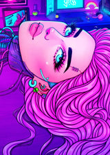 Cyber Punk Anime Neon Cool Girl Poster Aesthetic Purple Canvas Painting Wall Art Prints Pictures Gamer Room Home Decoration