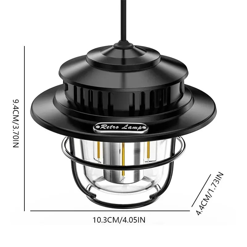 LED Camping Lantern Retro Hanging Light Portable Stepless Dimming Waterproof Rechargeable Outdoor Camping and Emergency Lighting