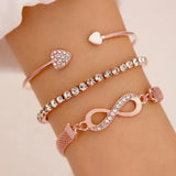 Vintage Set Silver Color Crystal Rhinestone Heart Bracelets for Women Fashion Geometric Adjustable Infinity Cuff Bangle Jewelry