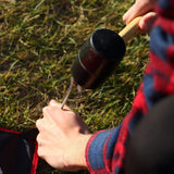 Rubber hammer with wooden handle and hook for camping, tent pegs