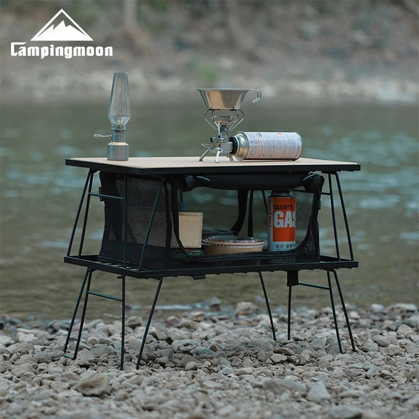 CAMPINGMOON T230/T-2303 Multi purpose Iron Storage Rack Camping Table Portable Multi functional BBQ Outdoor Folding Table