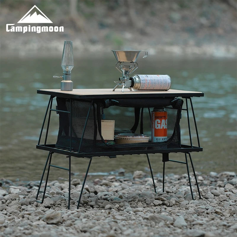 CAMPINGMOON T230/T-2303 Multi purpose Iron Storage Rack Camping Table Portable Multi functional BBQ Outdoor Folding Table
