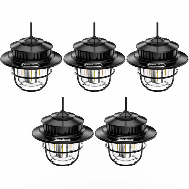 LED Camping Lantern Retro Hanging Light Portable Stepless Dimming Waterproof Rechargeable Outdoor Camping and Emergency Lighting