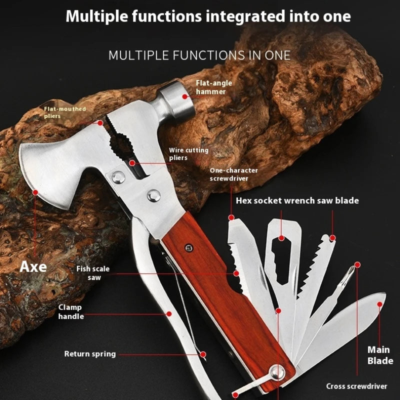 Multi-function Axe Hammer Portable Outdoor Tool Stainless Steel Car Rescue Hammer Window Breaker for Hiking Climbing  Fishing
