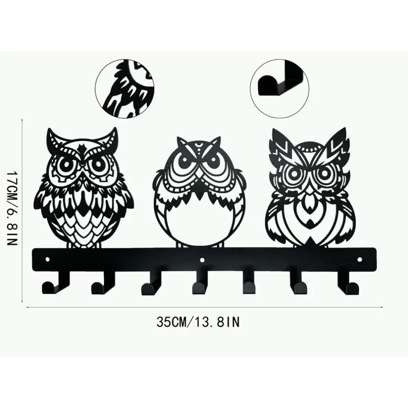 Owl on Maple Trees Steel Key Holder, Steel Key Rack, Metal Owl Key Hanger Wall hanging Towel Rack Coat rack Storage rack