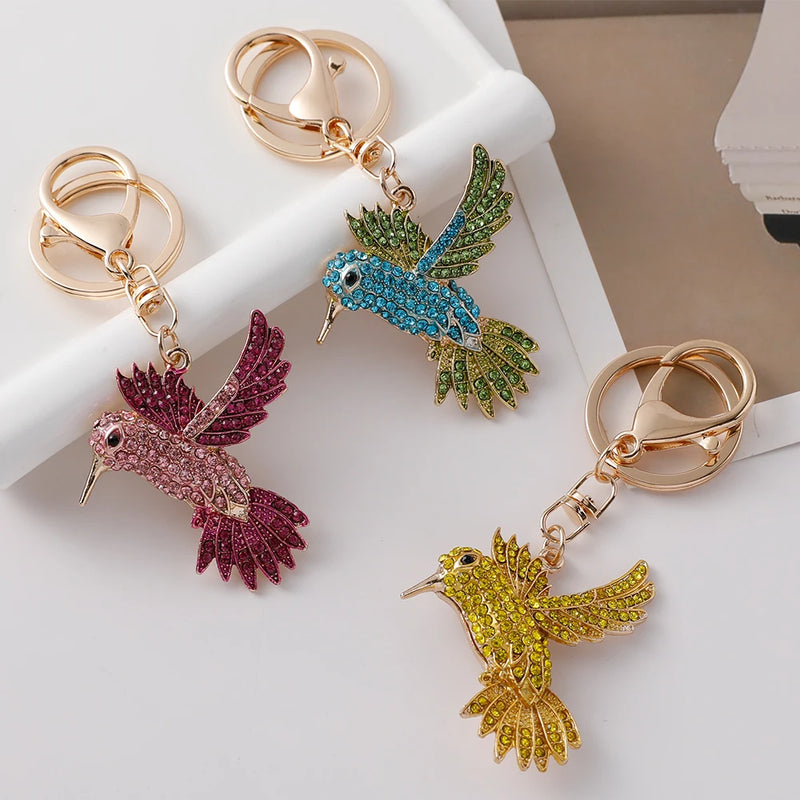 Sparkling Crystal High Quality Alloy Hummingbird Keychain Animal Women's Bag Pendant Metal Key Ring