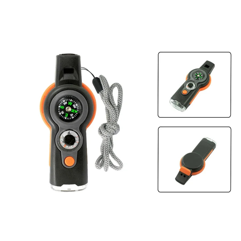 1 Emergency Survival Whistle with Lanyard Multifunctional Tool Multi-Functional LED Outdoor Compass Hiking Electronic Whistle