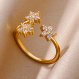 White Zircon Geometric Stainless Steel Rings For Women Adjustable Gold Plated Simplicity Ring Wedding Aesthetic Jewelry Gift BFF