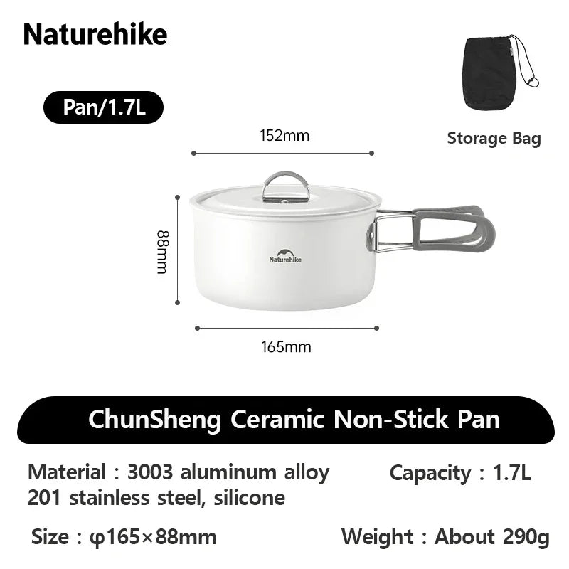 Naturehike Camping Cookware Ceramic Non-Stick Set Lightweight Portable Tableware Kettle Frying Pan Pot Cookset Kitchen Utensils