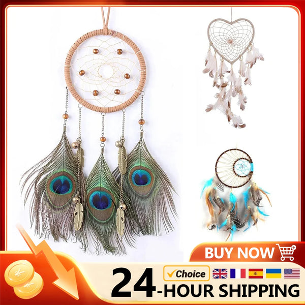 Feather Dream Catcher Indian Style Wall Hanging Wind Chimes For Car Ornaments Room Decor with Rattan Bead Dreamcatchers