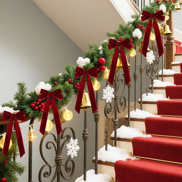 12pcs Christmas Bow Decorations Velvet Ribbons Xmas Wreaths Gift Ties Diy Home Holiday Decorations Pendants Party Supplie