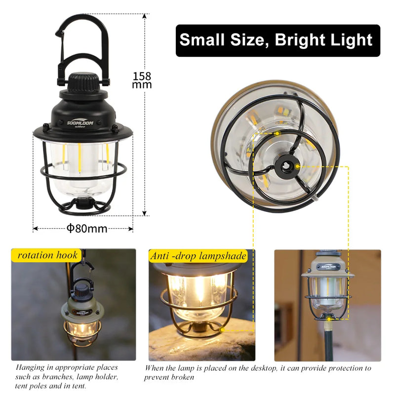 Soomloom Rechargeable LED Camping Lights Retro Waterproof Artichoke Lantern Camping Artichoke Lamp for Outdoor Hiking 1800-6500K